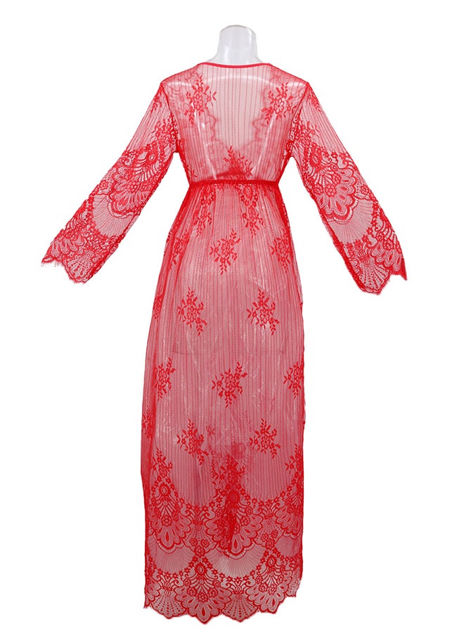 Trendy Long Sleeves 
 Nightdress Red  - Image 2