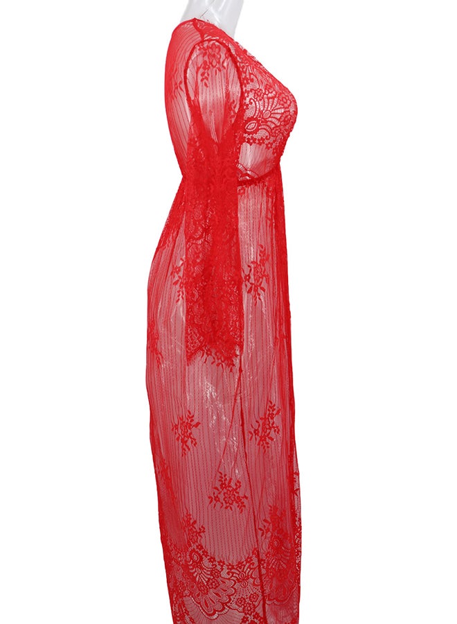 Trendy Long Sleeves 
 Nightdress Red  - Image 4