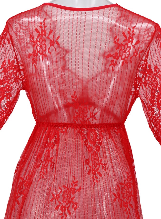 Trendy Long Sleeves 
 Nightdress Red  - Image 5