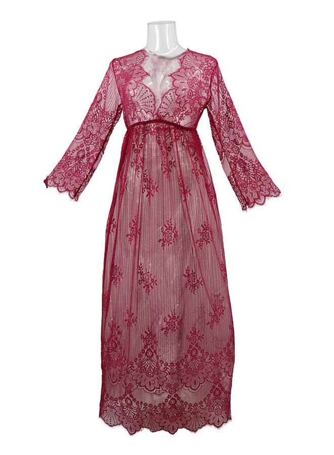 Trendy Long Sleeves 
 Nightdress Deep Red  - Image 1