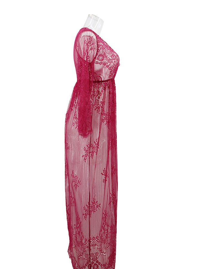Trendy Long Sleeves 
 Nightdress Deep Red  - Image 4