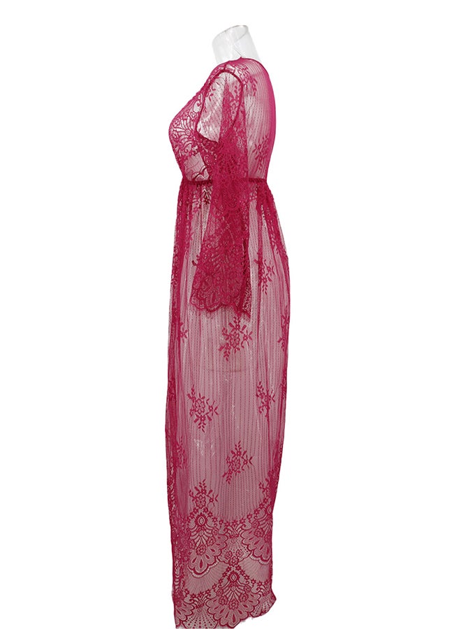 Trendy Long Sleeves 
 Nightdress Deep Red  - Image 3