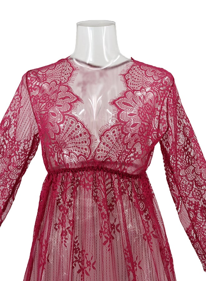 Trendy Long Sleeves 
 Nightdress Deep Red  - Image 5
