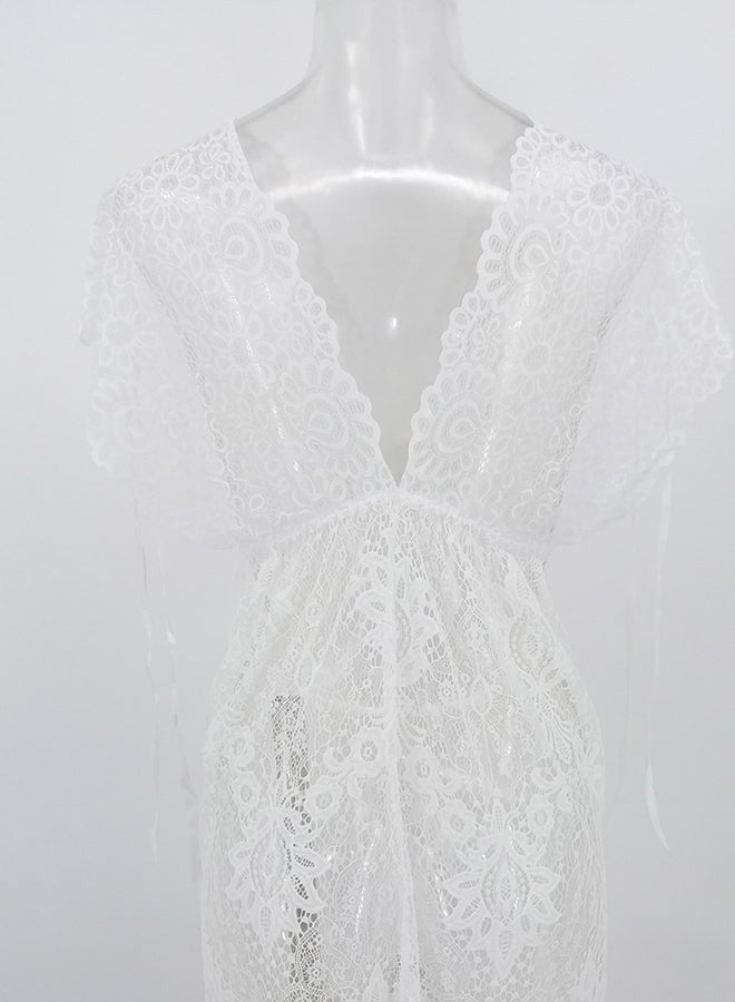 Trendy Lace Deail Nightdress White - Image 2