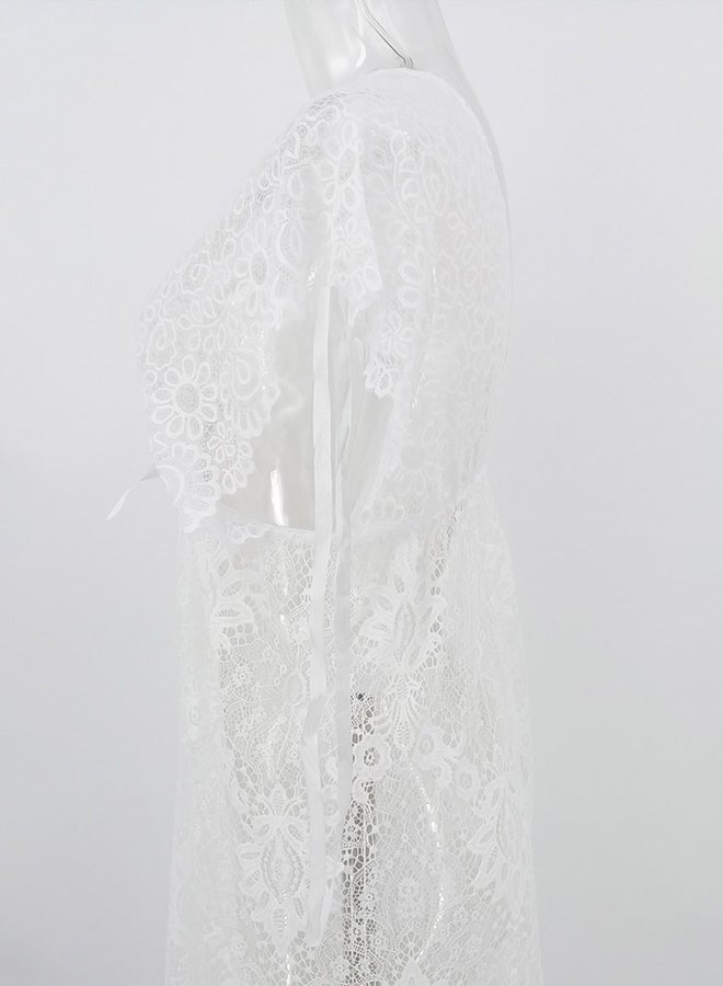 Trendy Lace Deail Nightdress White - Image 4
