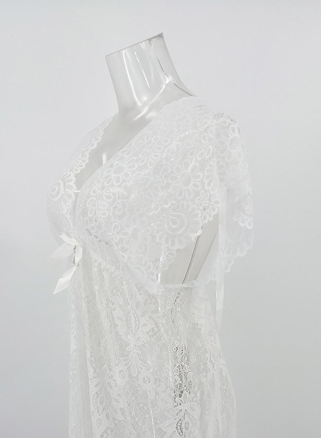 Trendy Lace Deail Nightdress White - Image 3