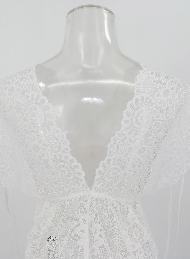 Trendy Lace Deail Nightdress White - Image 5