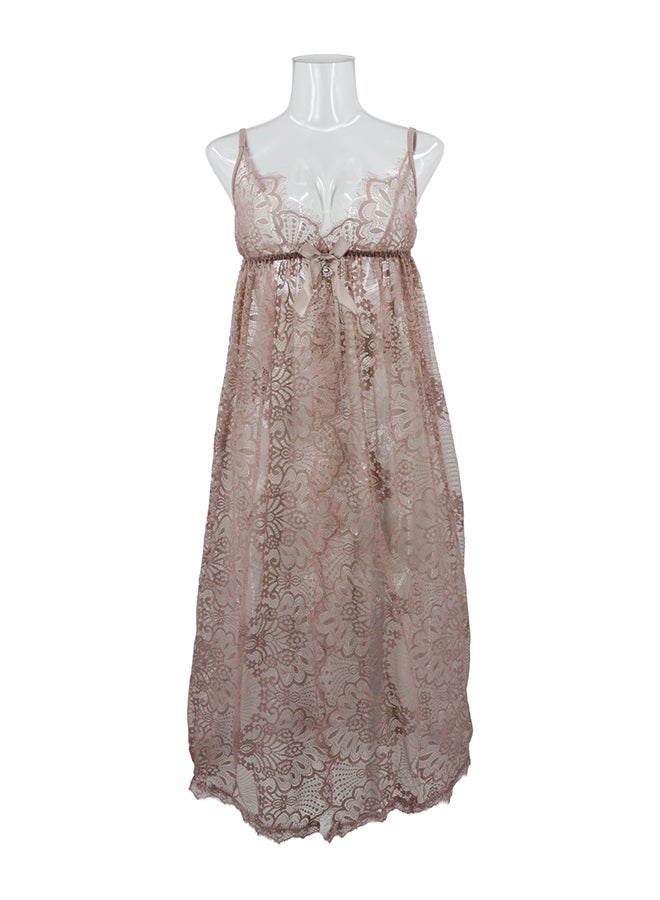 Trendy Lace Deail Nightdress Brown - Image 1