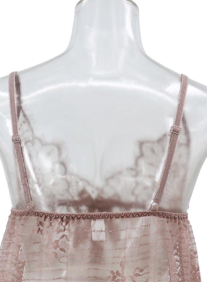Trendy Lace Deail Nightdress Brown - Image 2