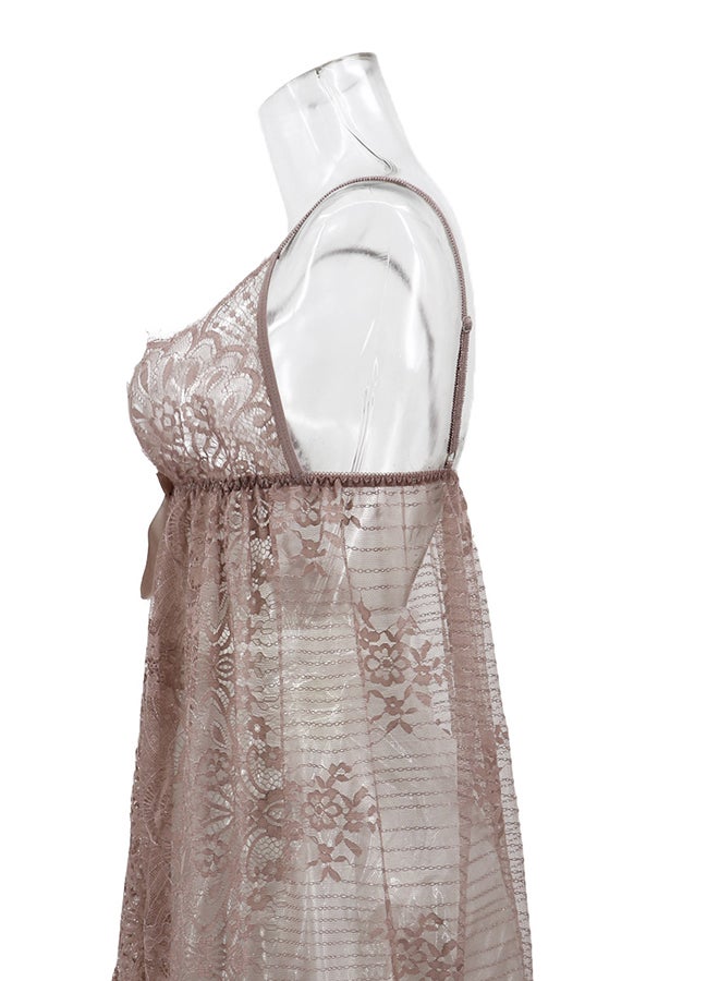 Trendy Lace Deail Nightdress Brown - Image 4