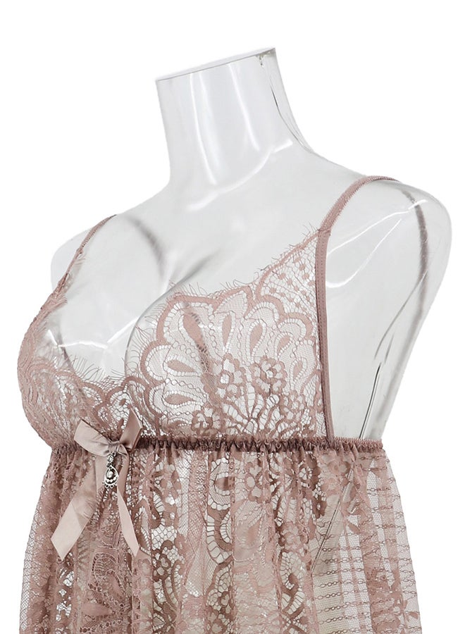 Trendy Lace Deail Nightdress Brown - Image 5