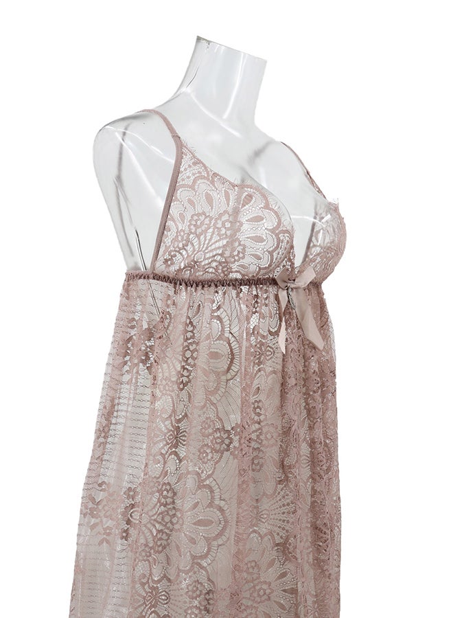 Trendy Lace Deail Nightdress Brown - Image 3