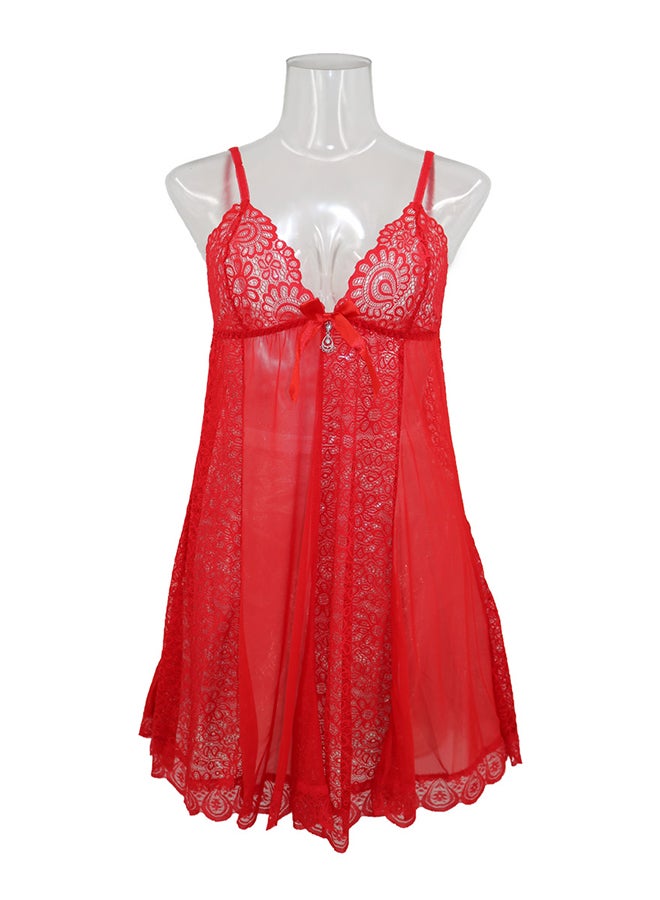 Trendy Lace Detail Nightdress Red - Image 1