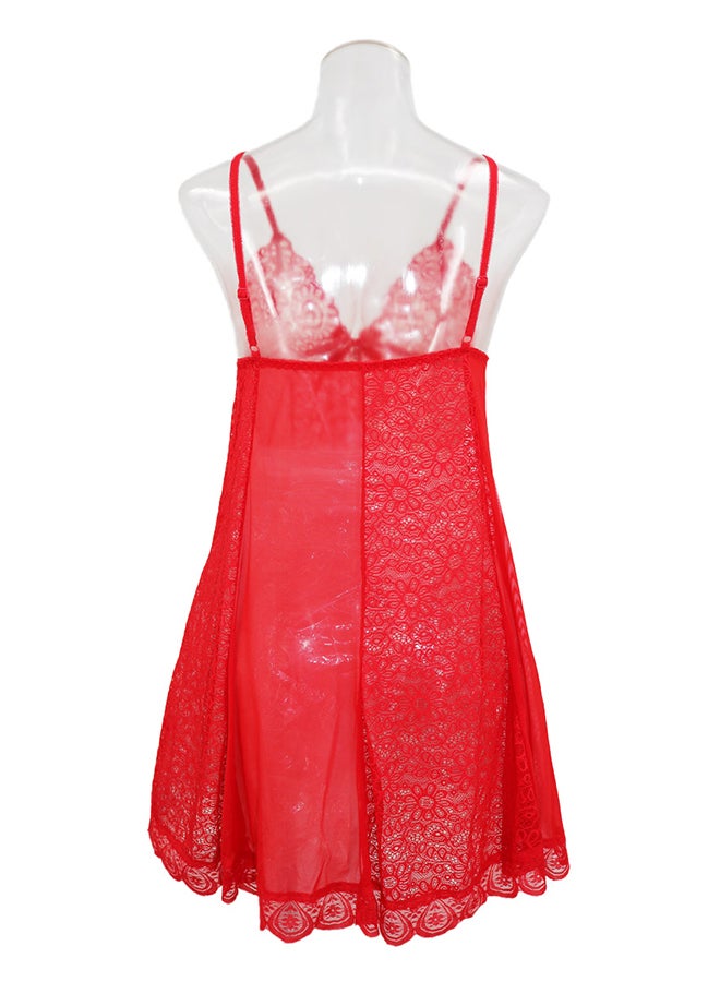 Trendy Lace Detail Nightdress Red - Image 2