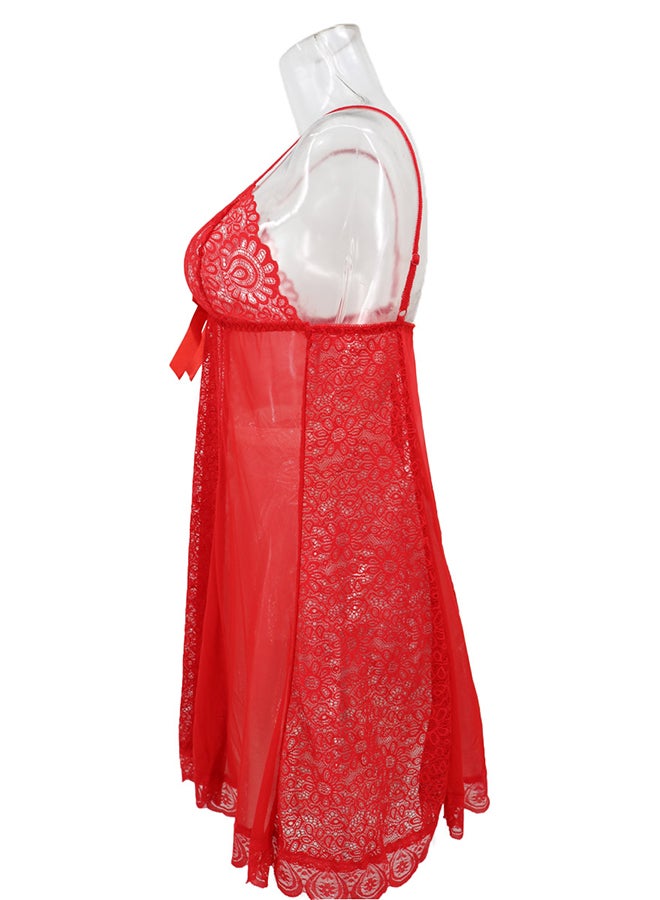 Trendy Lace Detail Nightdress Red - Image 3