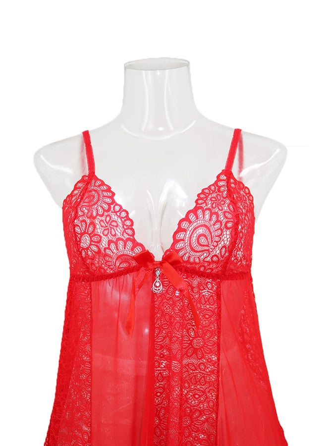 Trendy Lace Detail Nightdress Red - Image 4