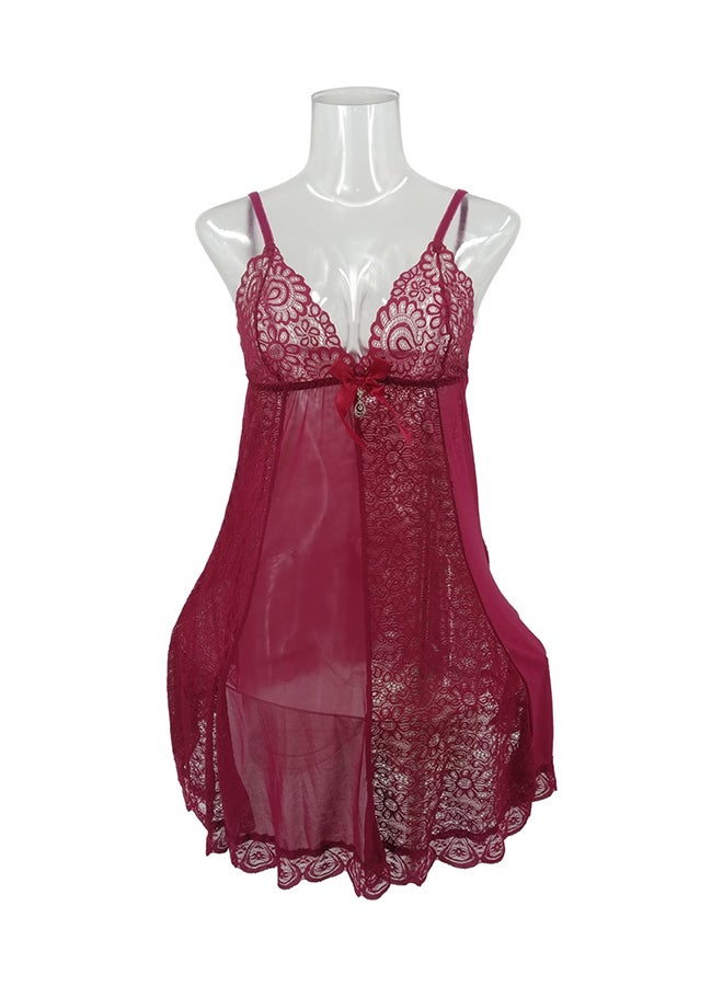 Trendy Lace Detail Nightdress Deep Red - Image 1