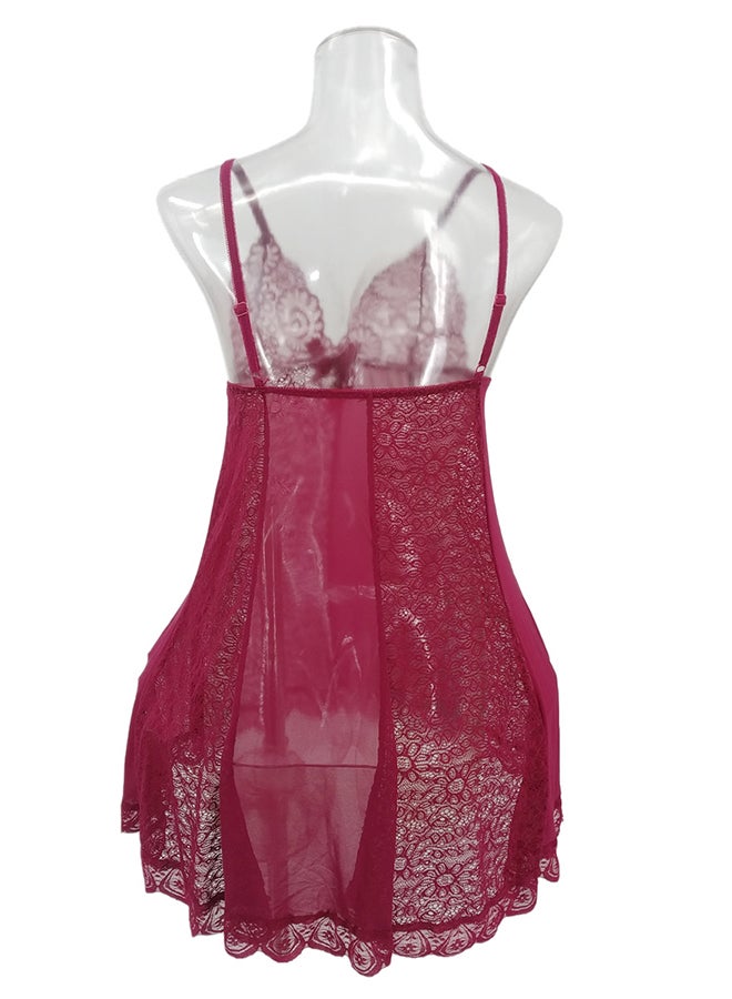 Trendy Lace Detail Nightdress Deep Red - Image 2