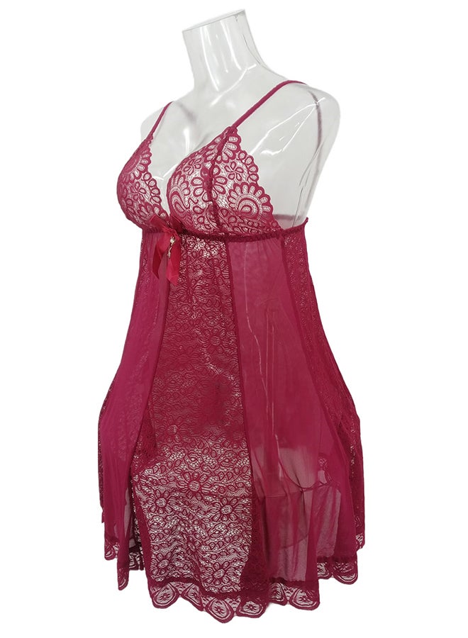 Trendy Lace Detail Nightdress Deep Red - Image 3