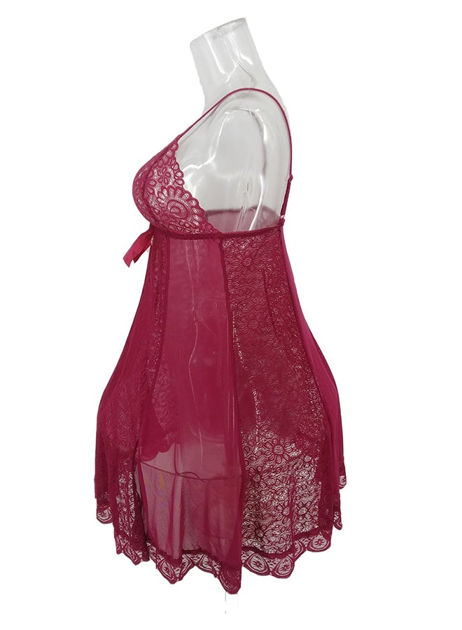Trendy Lace Detail Nightdress Deep Red - Image 4