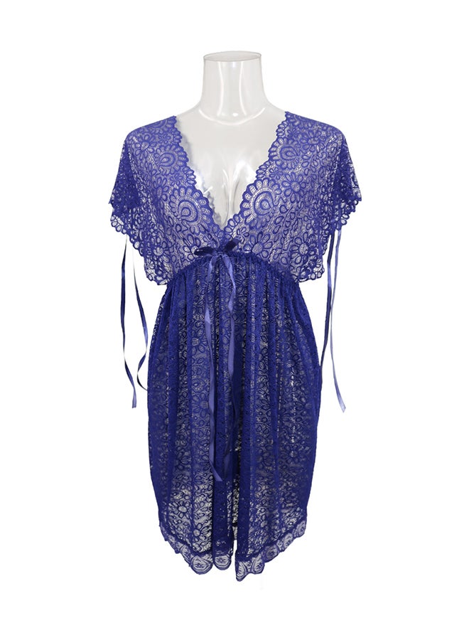 Lace Detail Short Sleeves 
 Nightdress Blue  - Image 1
