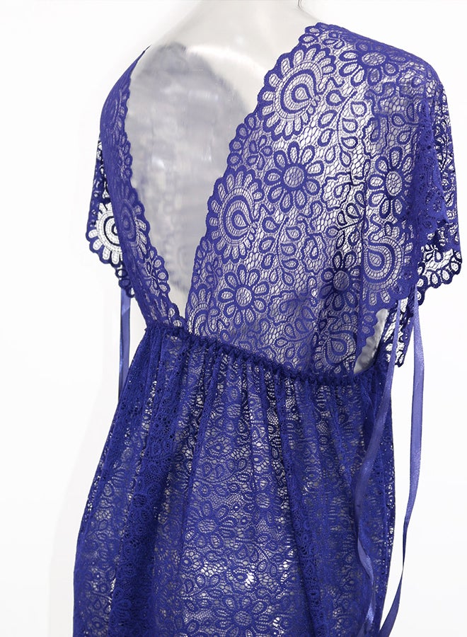 Lace Detail Short Sleeves 
 Nightdress Blue  - Image 2