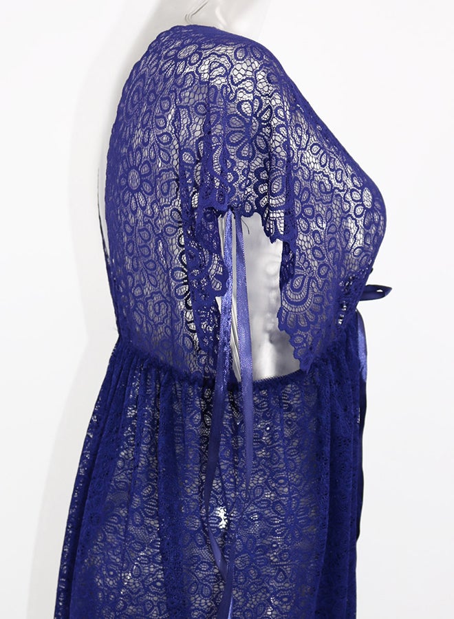 Lace Detail Short Sleeves 
 Nightdress Blue  - Image 3