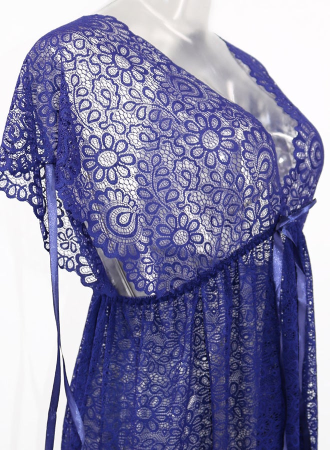Lace Detail Short Sleeves 
 Nightdress Blue  - Image 4