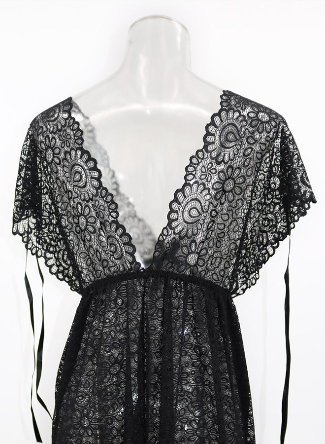 Lace Detail Short Sleeves 
 Nightdress Black - Image 2