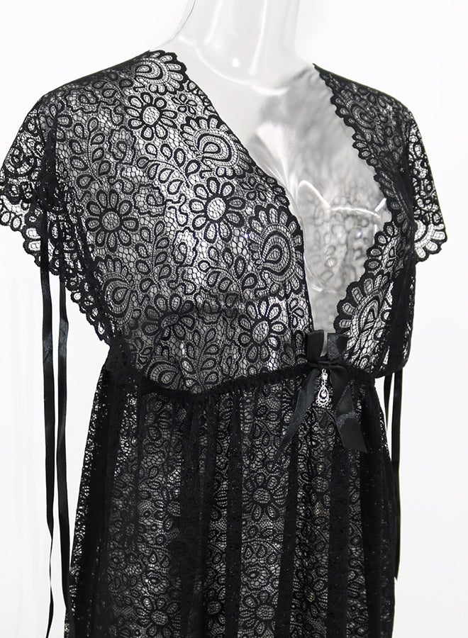 Lace Detail Short Sleeves 
 Nightdress Black - Image 3