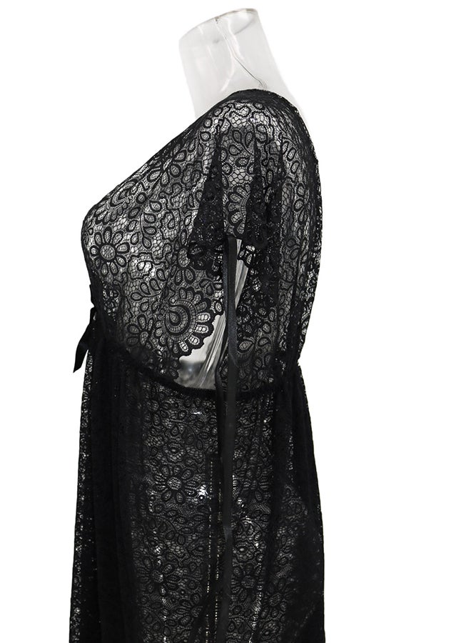 Lace Detail Short Sleeves 
 Nightdress Black - Image 4