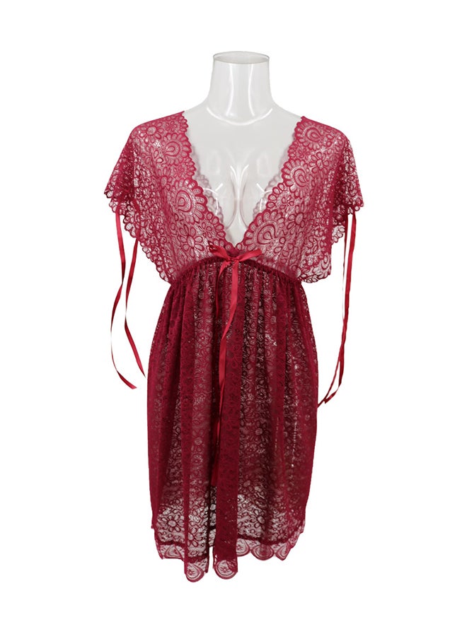 Lace Detail Short Sleeves 
 Nightdress Deep Red - Image 1