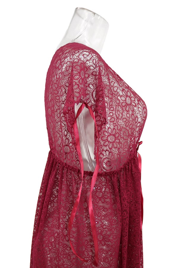 Lace Detail Short Sleeves 
 Nightdress Deep Red - Image 4