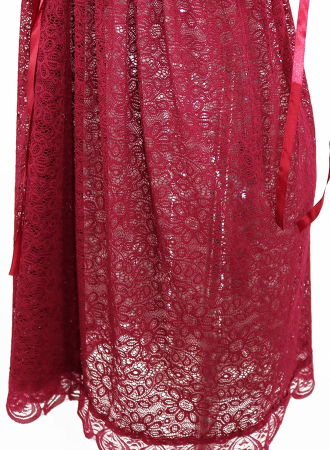 Lace Detail Short Sleeves 
 Nightdress Deep Red - Image 5