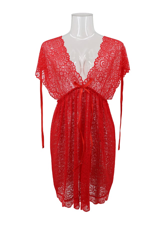 Lace Detail Short Sleeves 
 Nightdress Red  - Image 1