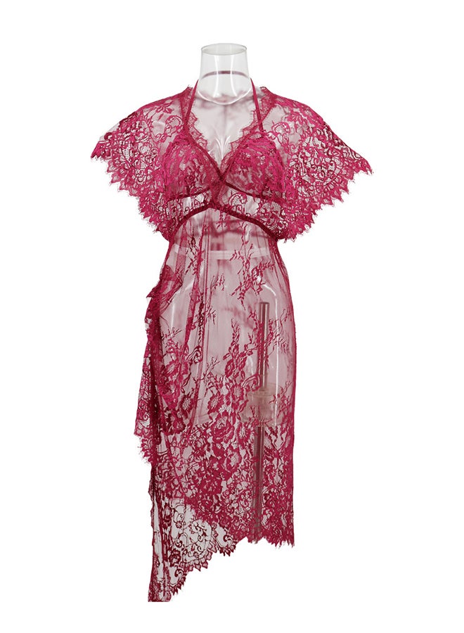 Lace Detail Short Sleeves 
 Nightdress Deep Red - Image 1