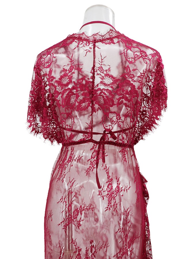 Lace Detail Short Sleeves 
 Nightdress Deep Red - Image 2