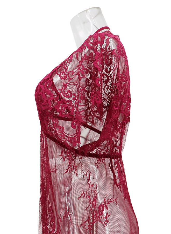 Lace Detail Short Sleeves 
 Nightdress Deep Red - Image 4