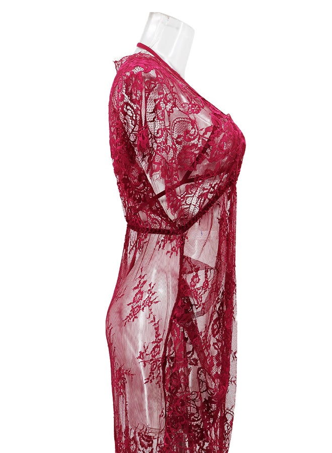 Lace Detail Short Sleeves 
 Nightdress Deep Red - Image 5