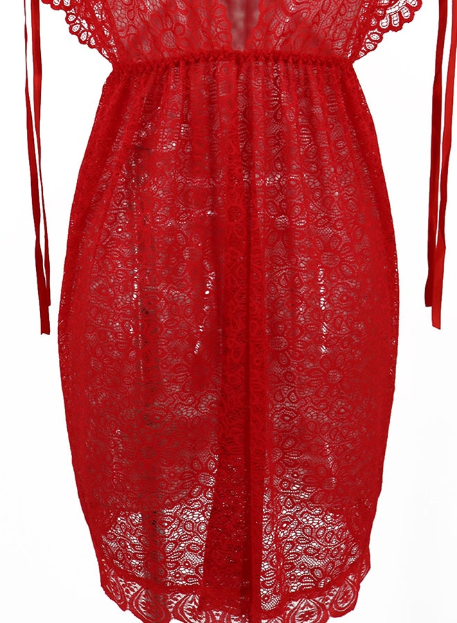 Lace Detail Short Sleeves 
 Nightdress Red  - Image 5