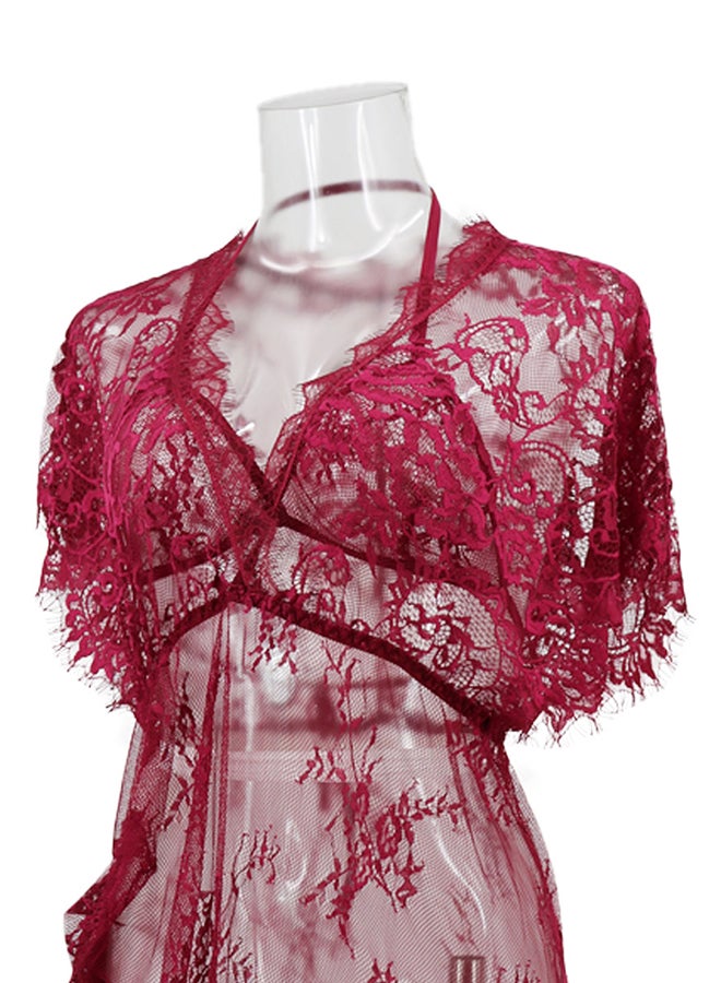 Lace Detail Short Sleeves 
 Nightdress Deep Red - Image 3