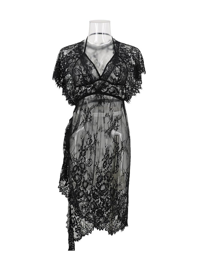 Lace Detail Short Sleeves 
 Nightdress Black - Image 1