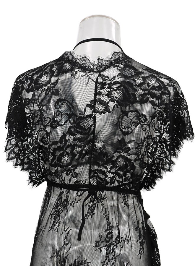 Lace Detail Short Sleeves 
 Nightdress Black - Image 2
