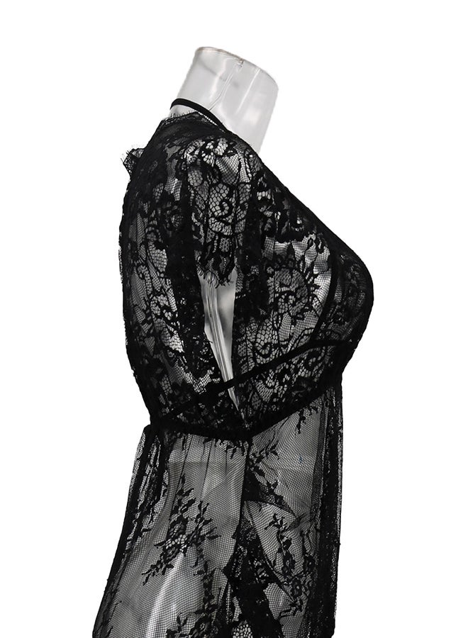 Lace Detail Short Sleeves 
 Nightdress Black - Image 3