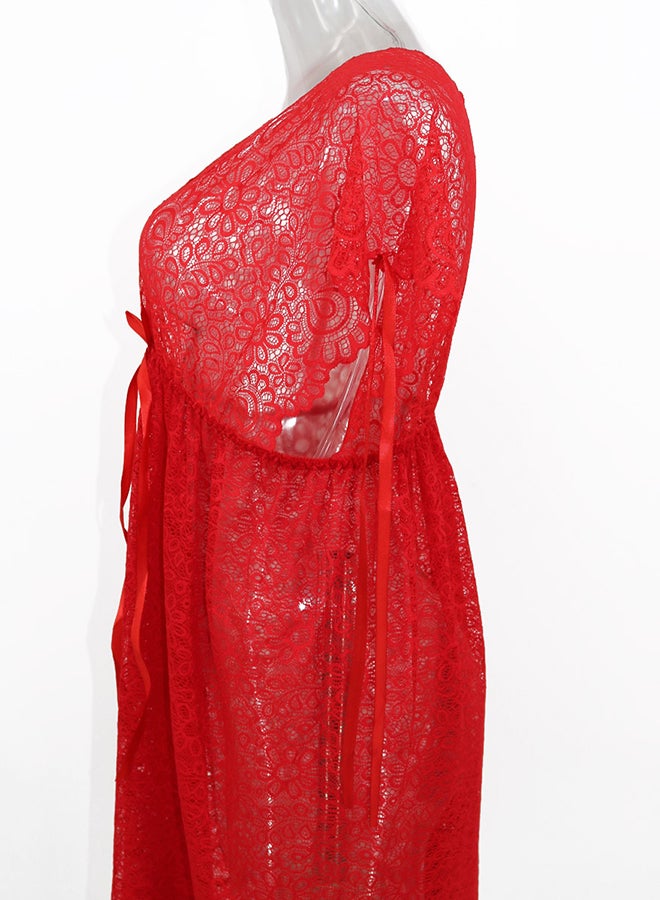 Lace Detail Short Sleeves 
 Nightdress Red  - Image 3
