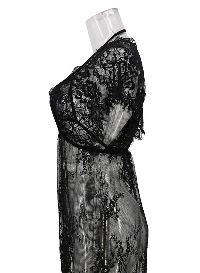 Lace Detail Short Sleeves 
 Nightdress Black - Image 4