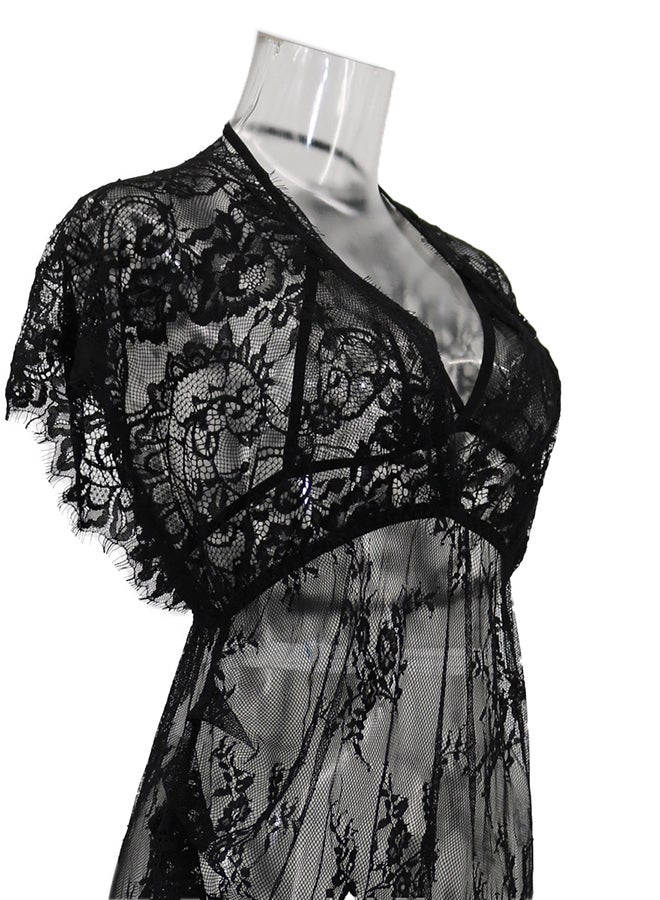 Lace Detail Short Sleeves 
 Nightdress Black - Image 5