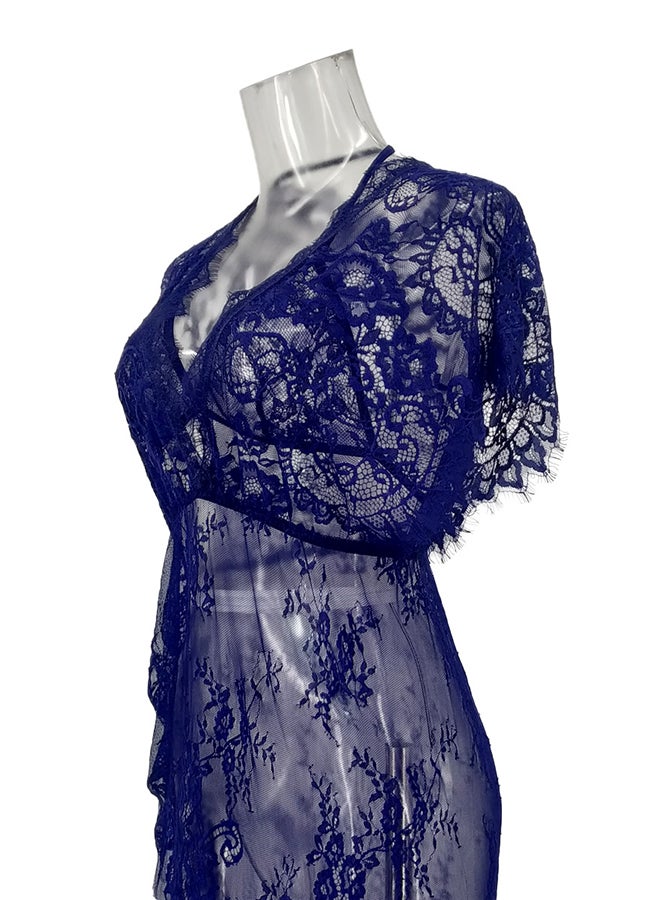 Lace Detail Short Sleeves 
 Nightdress Blue - Image 3