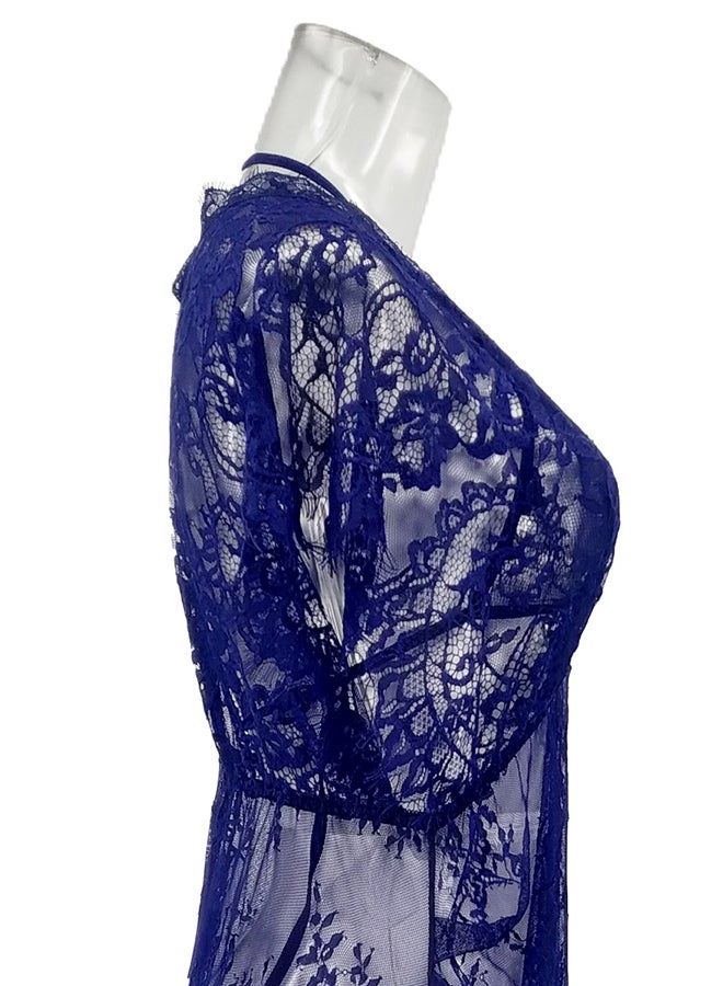 Lace Detail Short Sleeves 
 Nightdress Blue - Image 4