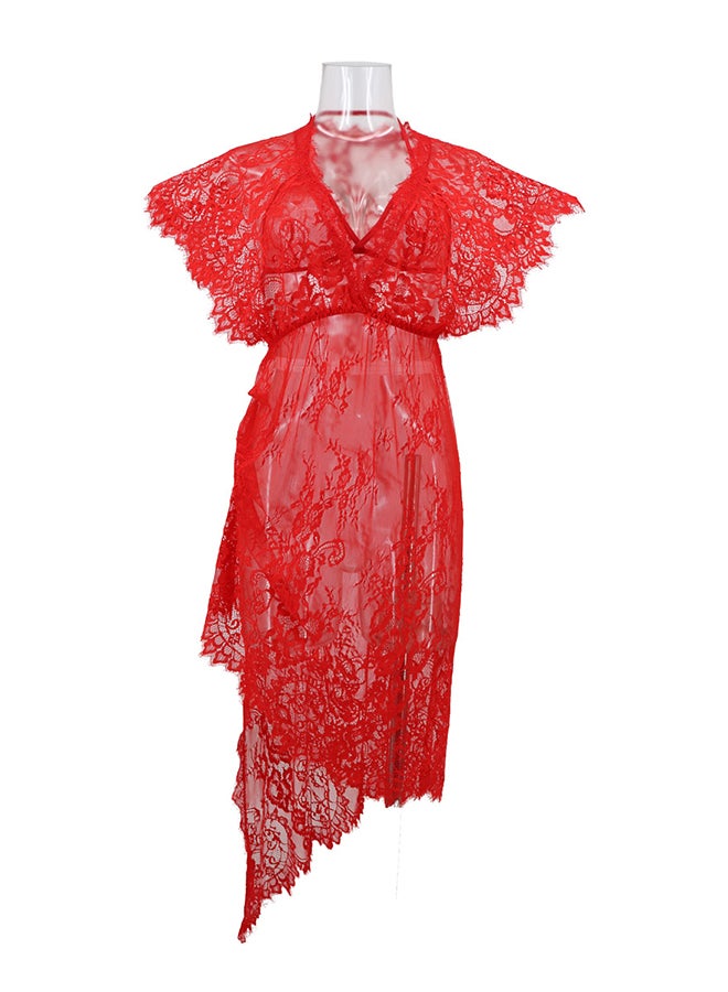 Lace Detail Short Sleeves 
 Nightdress Red - Image 1